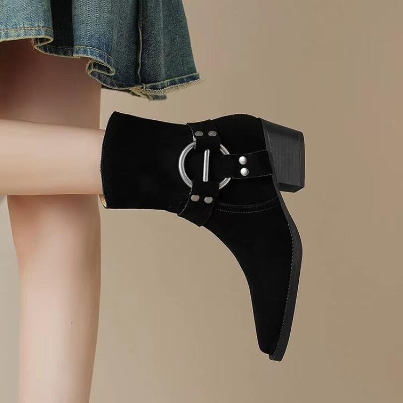 Shoes for Women 2024 New Faux Suede Women's Ankle Boots Classic Pointy Toe Western Boots Plus Size 35-42 Winter Platform Boots
