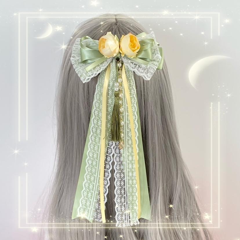 Green Yellow Lace Hairpin Fairy Hair Accessories Bow Hair ClipSummer Versatile Lolita Top Hat