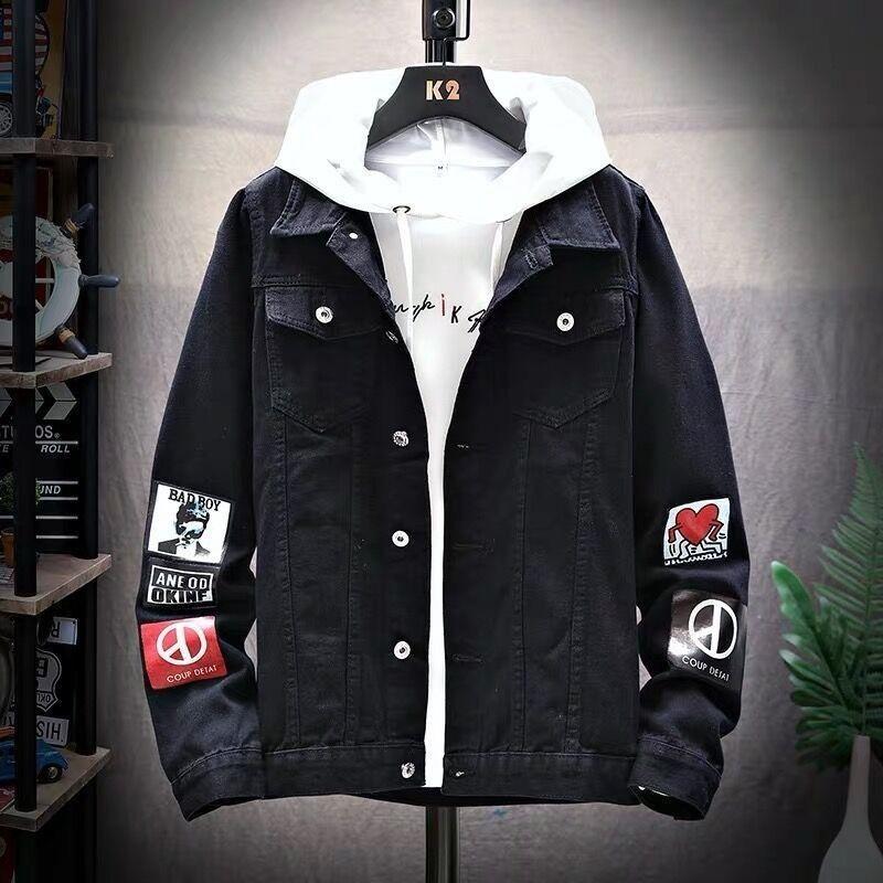 

Мужская джинсовая куртка с рваными дырками, однобортные пальто, сшитые, верхняя одежда, куртки с карманами, повседневная, свободная, стираная, потертая S