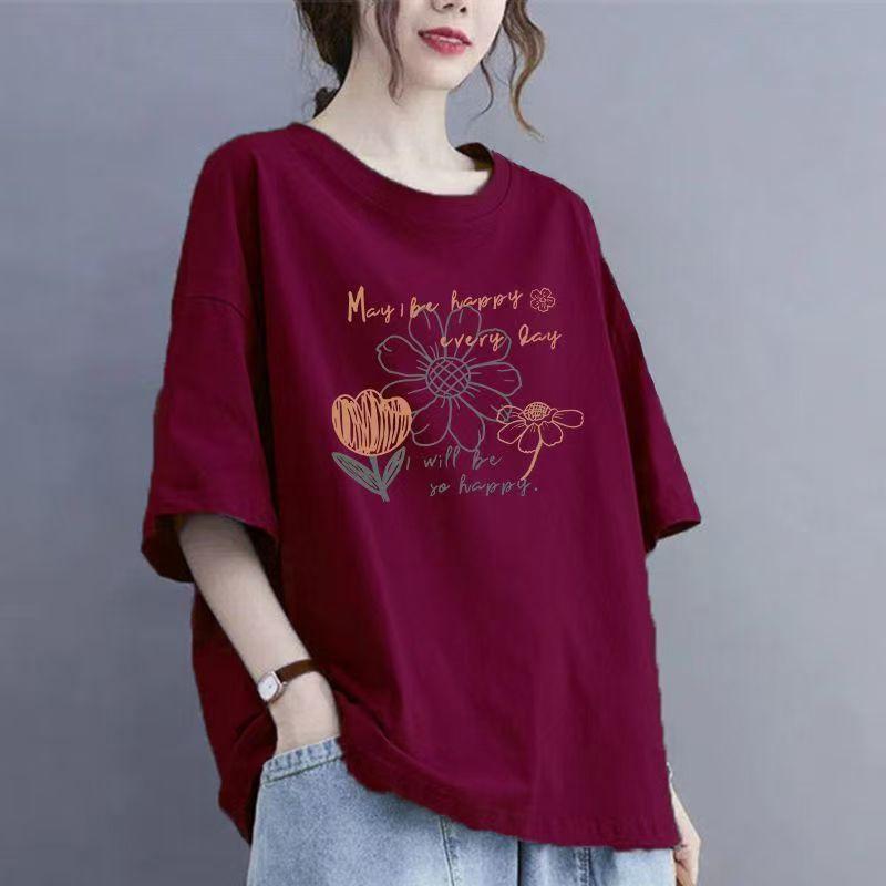 

Футболка с короткими рукавами из хлопка с подсолнухом, женская летняя, большого размера, свободная, модная, повседневная, с короткими рукавами 3XL