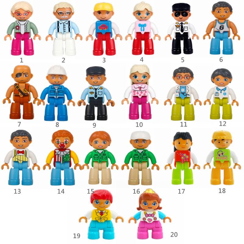 Duplo Action Figures Family Member Police Doctor Big Size Building Blocks Diy Education Kids Toys