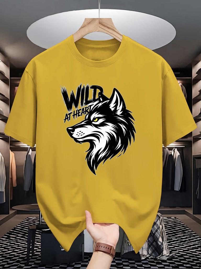 Unisex Cotton Tee Wild At Heart Wolf Head Letter Graphic Print Loose Breathable Summer Crew Neck Casual Street T Shirt For Unisex