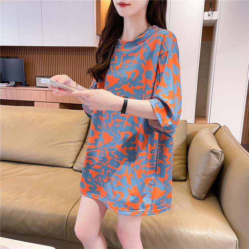 Sommer Vintage Print T-Shirt Mode Damen Übergroß Grafik Langarm T-Shirts Y2k Oberteile Harajuku Hip Hop Streetwear Jugend