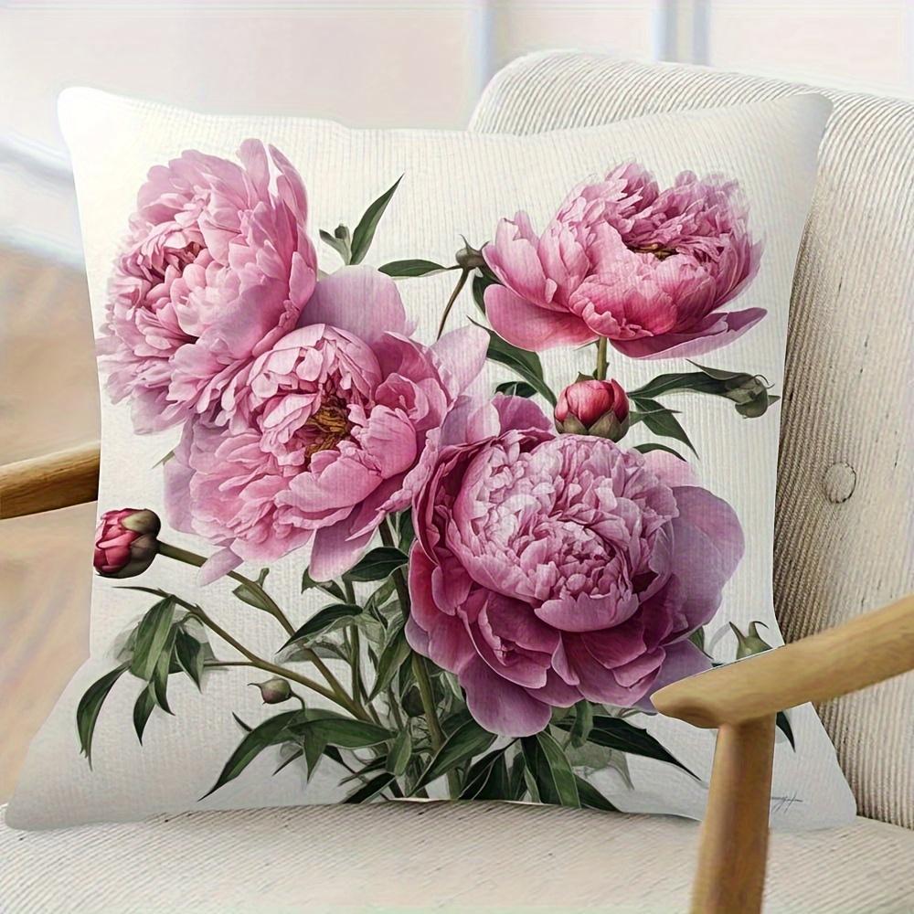 Retro Pink Peony Flower Pillowcase, Single-Sided Design, Without Pillow Core. Zipper Closure