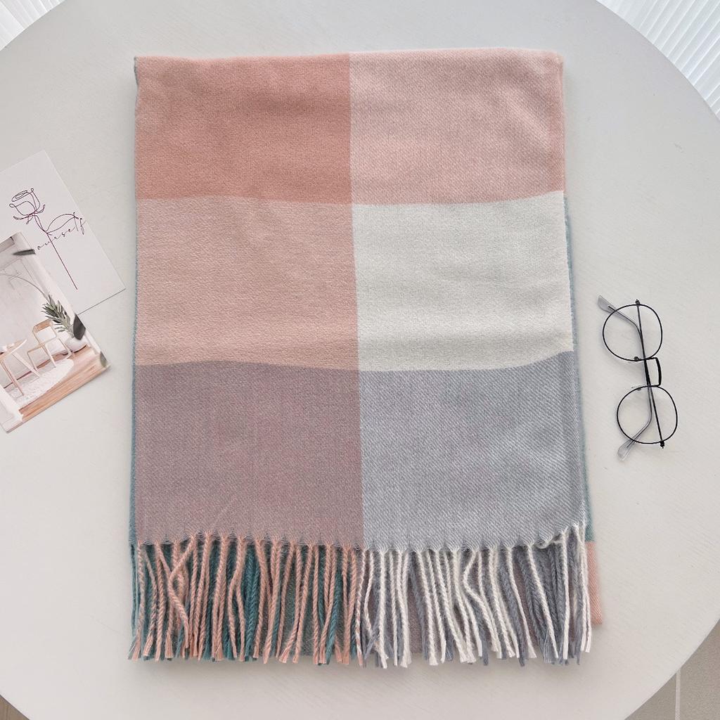 Scarf New imitation cashmere color plaid scarf female Korean version autumn and winter plaid scarf fringed shawl scarf