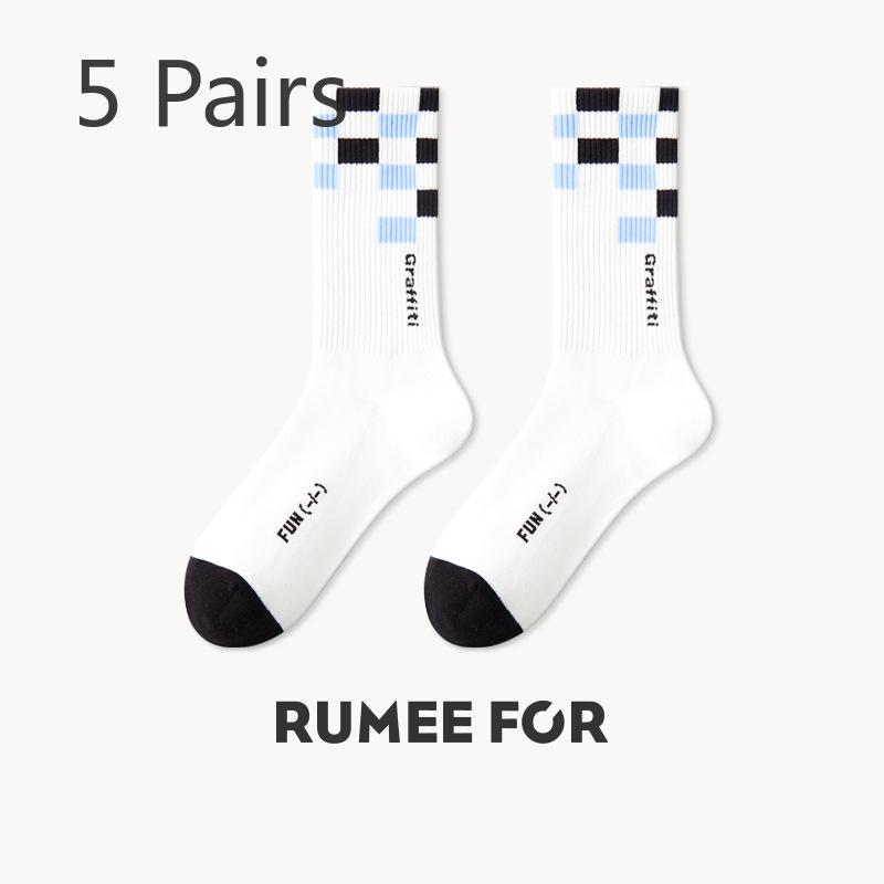 5 Pairs of Female Spring and Autumn Style Deodorant Sports Letter Striped Student Tube Socks