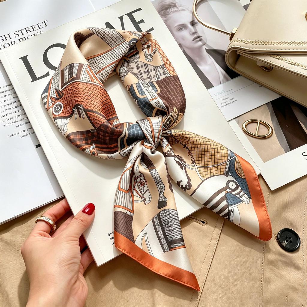 Spring and Autumn thin flight attendant occupation small scarf headscarf small square scarf female foreign style literary Korean versatile cartoon sil
