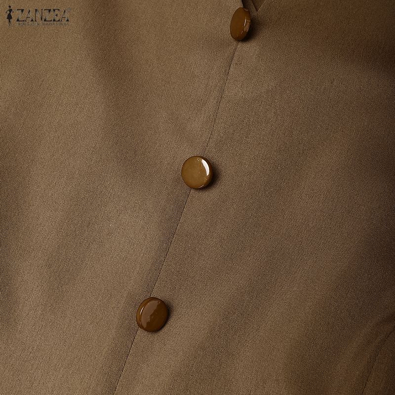 ZANZEA Women Casual V-Neck Solid Color 3/4 Sleeve Retro Dress