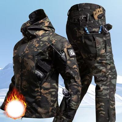 Tactical Waterproof Men Camo Set Soft Shell Fleece Winter Combat Suit Windbreak Warm Multi Pocket Outdoors Training Uniform
