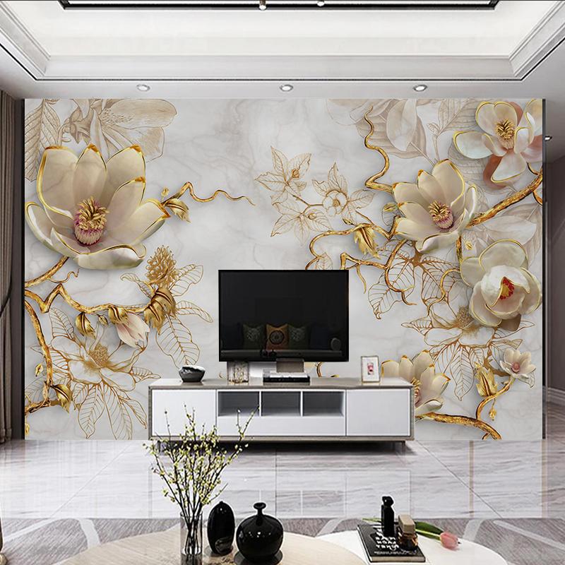 Duvar Kağıdı Modern 3D Kabartmalı Çiçekler Modern Moda 3D Oturma Odası Yatak Odası Kanepe TV Arkası Duvar Ev Dekorasyonu Duvar Bezi Duvar Kağıdı