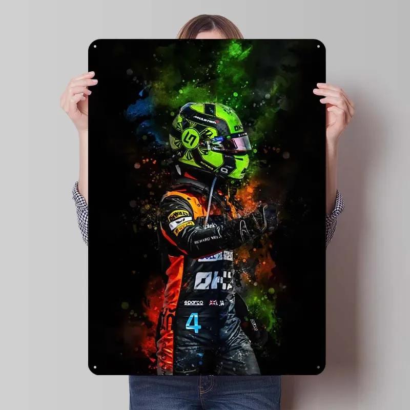 Lando Norris Metallschild Rennposter Dekorative Metallplatten Retro Blechschild für Wandkunst Dekoration Gamer Zimmer Dekoration