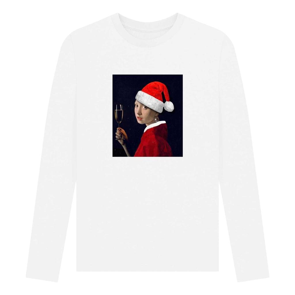Apoh Unisex Adult Vermeer Girl With Pearl Earring Santa Long-Sleeved T-Shirt