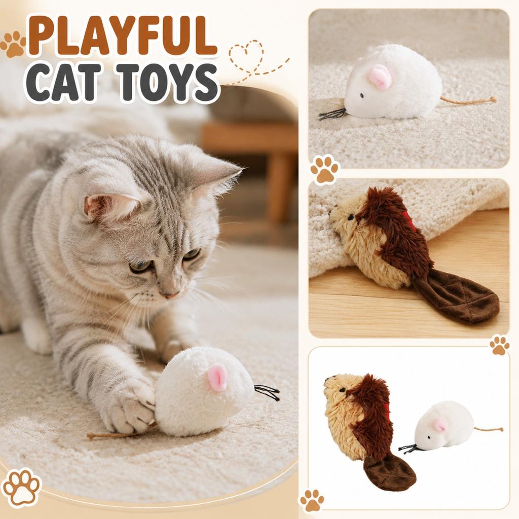 Plush Catnip Mouse Toy Soft Stuffed Animal Pet Toy with Long Tail and Whiskers for Cat Interactive Play and Exercise