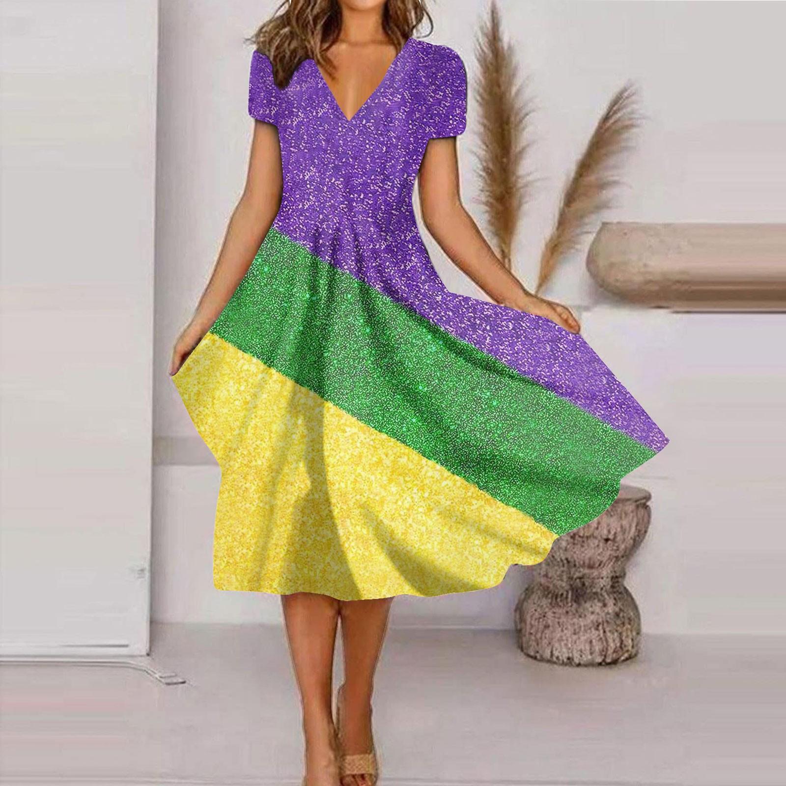 

Женское летнее повседневное модное свободное платье с коротким рукавом и v-образным вырезом с принтом XXL зелёный