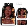 African Girl Schoolbag Three-piece Set, Primary School Students Backpack, Computer Bag, Large Capacity