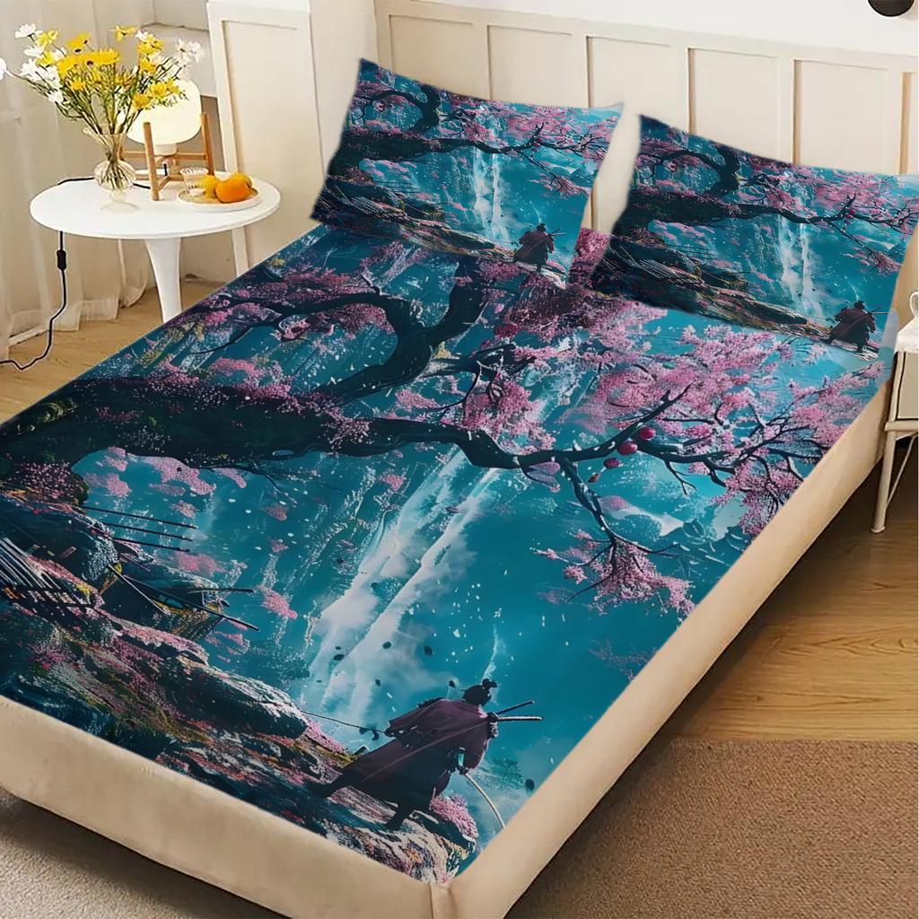 1PC Japanese Style Bed Sheet Soft Digital Print Fitted Sheet Without Pillowcase Bedroom Decor Gift For Birthday Bed Linen