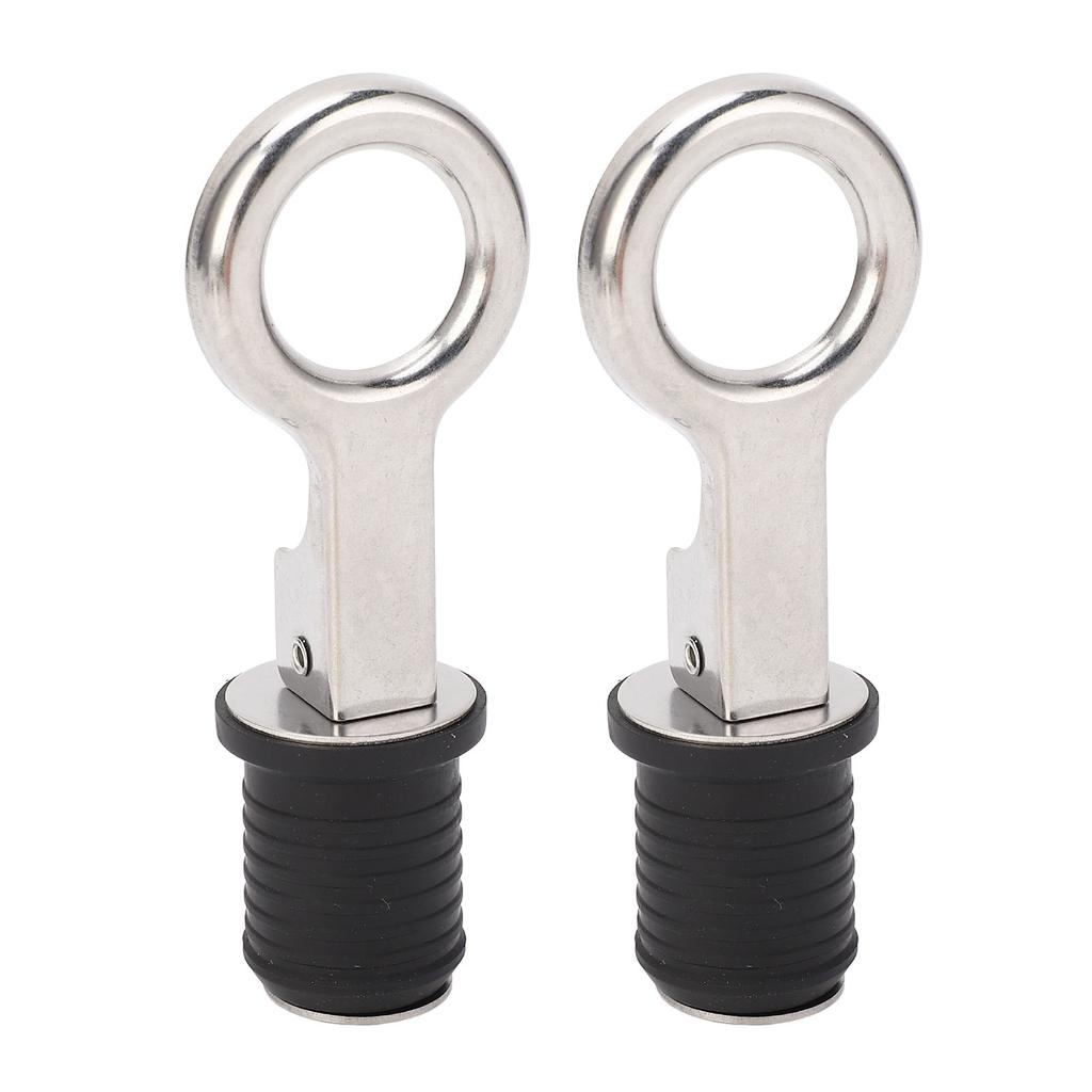 2PCS Boat Plug Snap Handle Stainless Steel Boat Drain   Plug Marine Rubber Plug Accessories for Ships Yachts