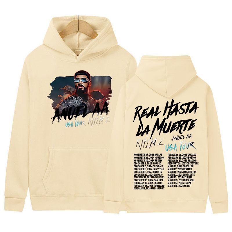 Rapper Anuel AA Rhlm 2 Tour 2025 Album Grafiken Kapuzenpullover Herren Hip Hop Rock Langarm Sweatshirt Vintage Übergroß Fleece Kapuzenpullover