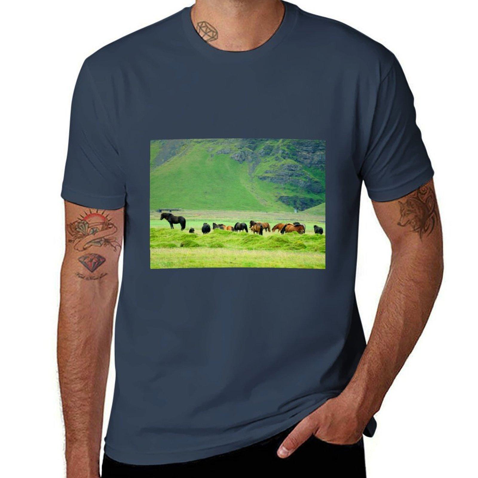Iceland Horses Vol1 Tshirt Basic Solid Color Short Sleeve Tshirt S