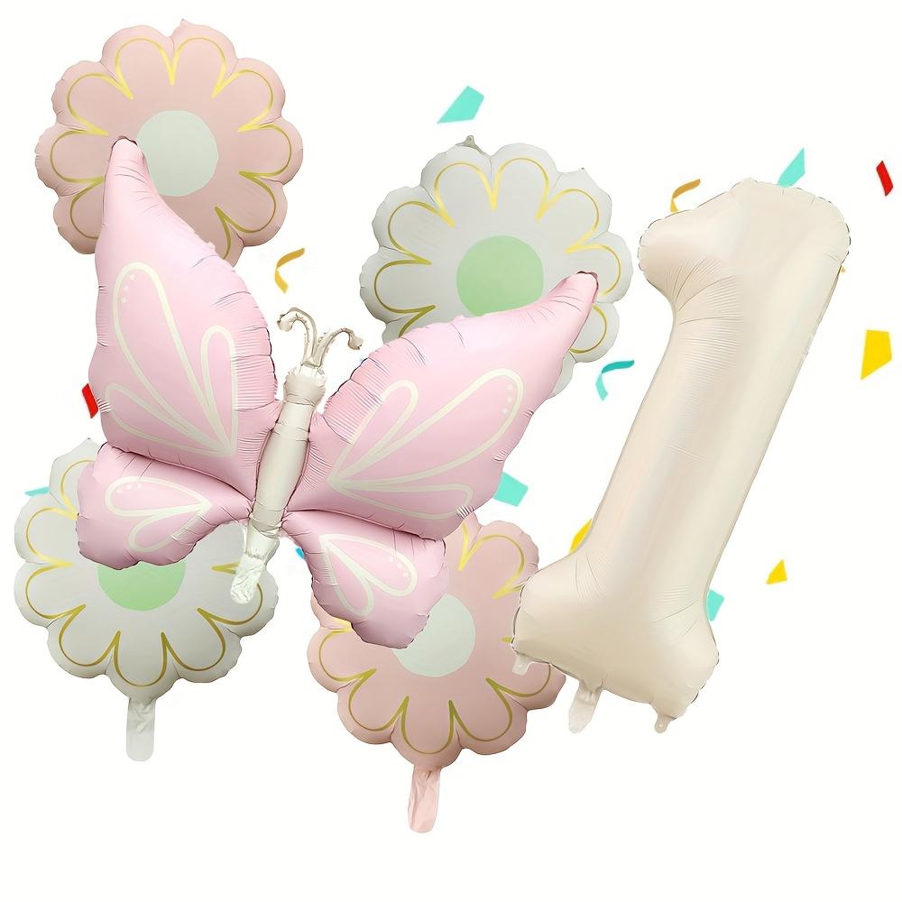 6pcs Matte Pink Large Butterfly Flower Balloons 40 Inch Cream-Colored Numbers 1-9 Birthday Celebrations Home Party Decoration