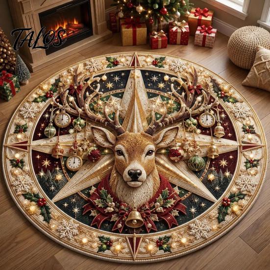 Sound Absorbing Mat for Apartments Round Christmas 3D Rug, Optical Illusion Area Santa Gnome Indoor Door Pattern, Non-slip Holiday Floor Living