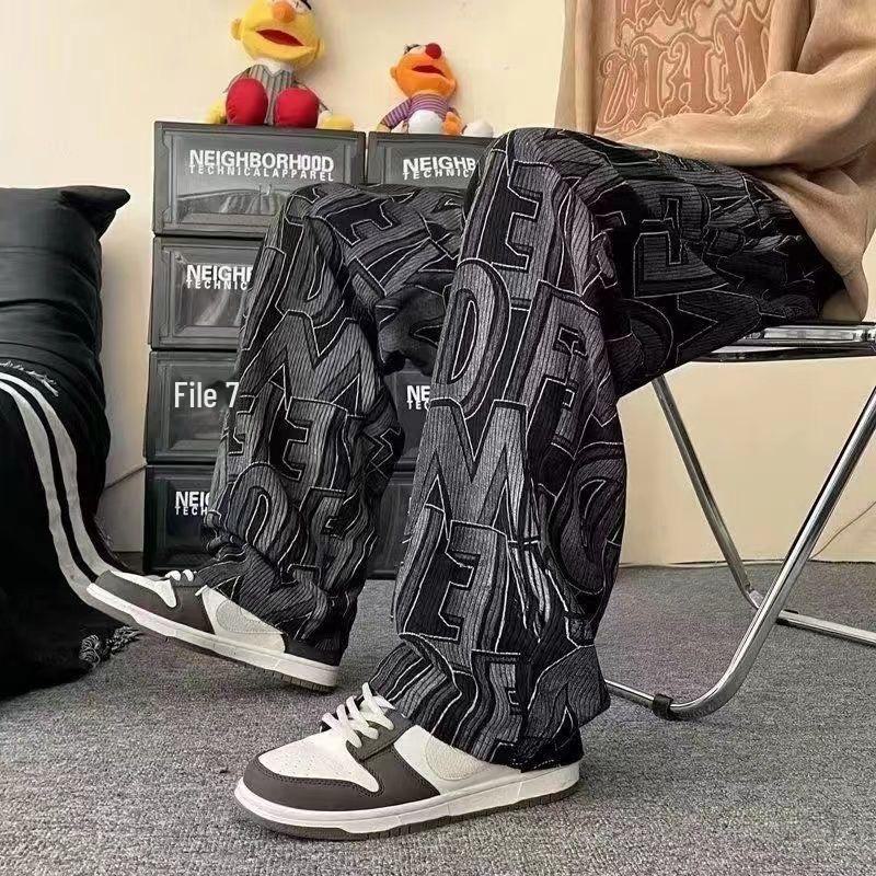 Herren Kordhose mit Allover-Print, weitem Bein - Trendiger Casual Hong Kong Stil