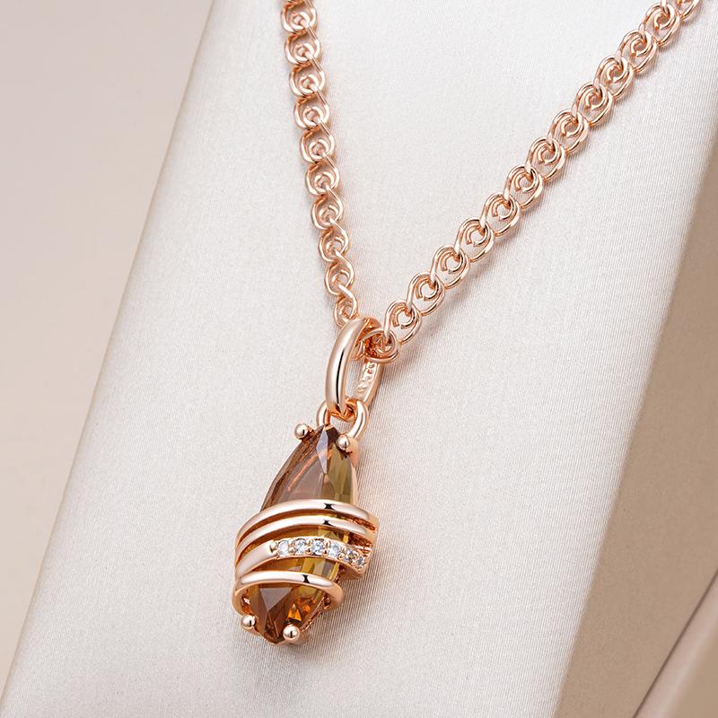 Fashion Brown Natural Zircon Pendant Necklace For Women Unique Geometry  Rose Gold Color High Quality Daily Jewelry