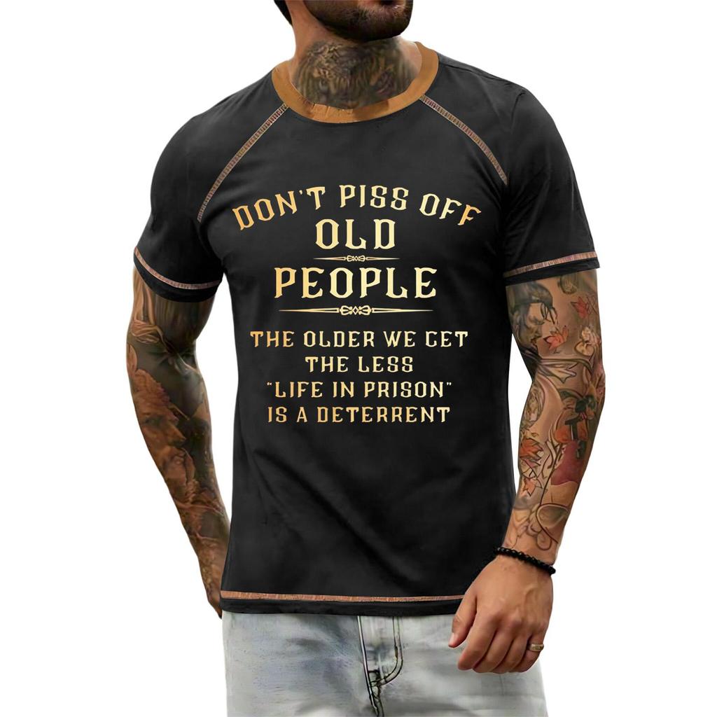 Men's Casual Loose Fit Short Sleeve T-Shirt with Printed Text Graphic Crew Neck Comfortable Summer Top