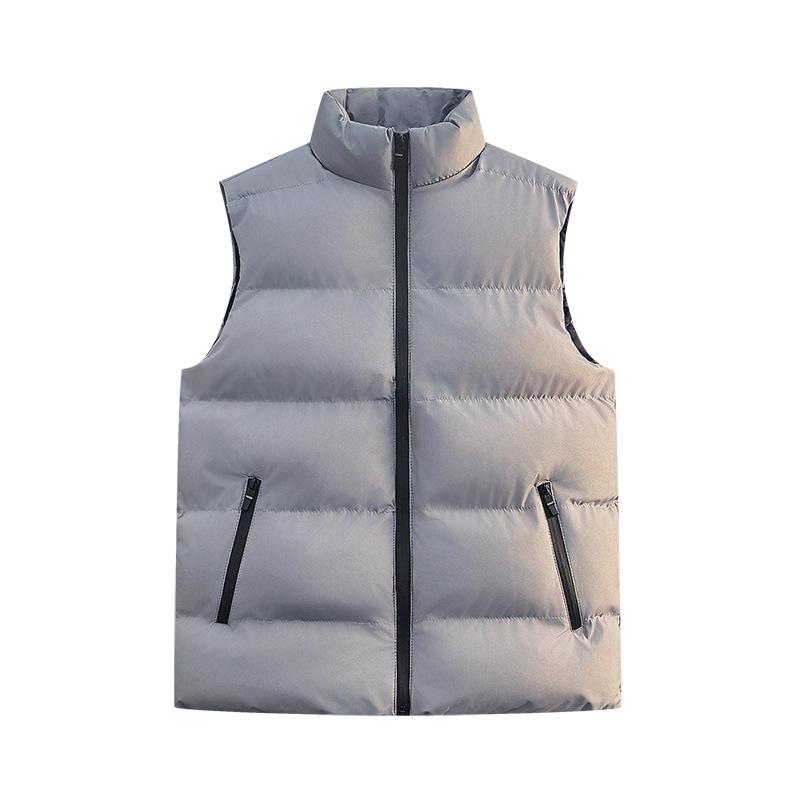 Men's Winter Stand Collar Thick Cotton Vest: Trendy, Windproof, Pure Color, Warm Shawl Jacket