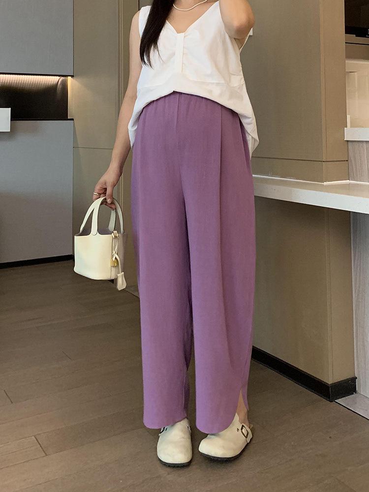 Yamamoto Maternity Linen Wide-Leg Summer Pants - Cropped, Lightweight Workwear Trousers Large