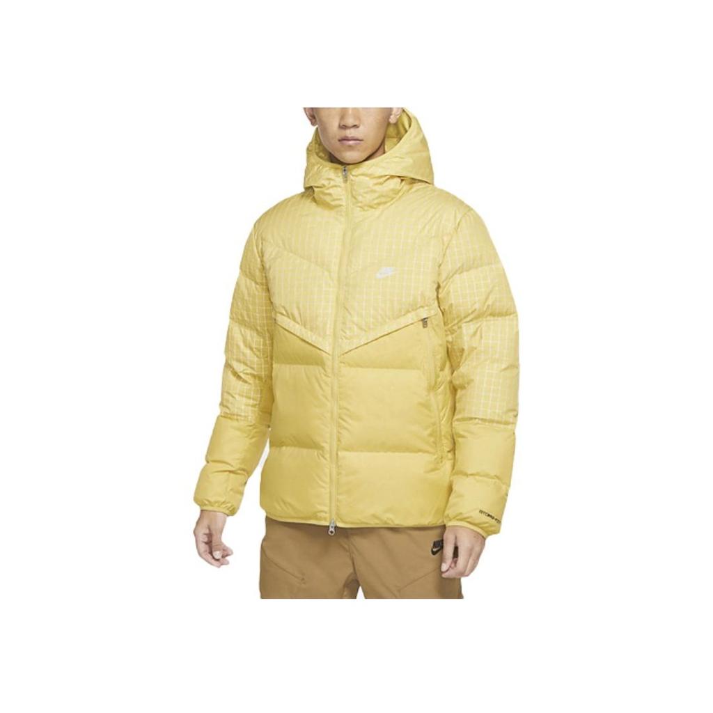 Nike Checkered Print Hooded Down Jacket Men Outerwear Yellow DD6964-700