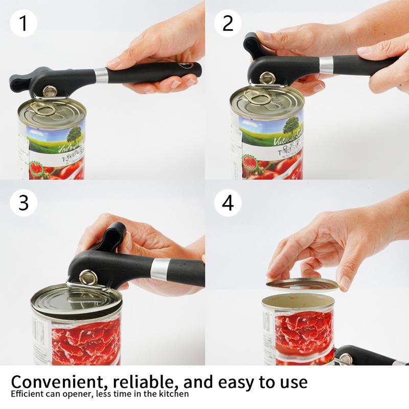 1 pièce Ouvre-boîte manuel de sécurité Conception à coupe latérale Lame durable en acier inoxydable Poignée ergonomique confortable