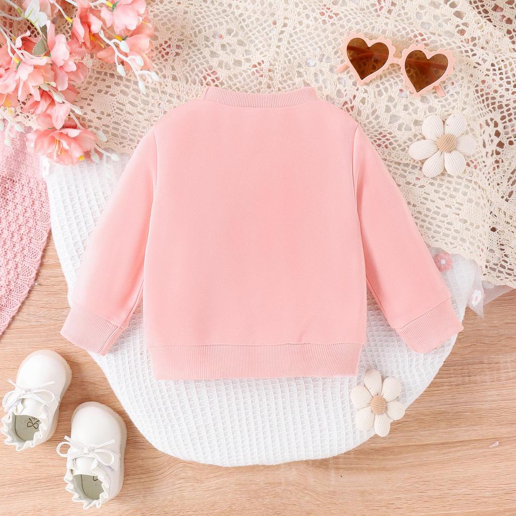 Girls' Floral Pink Long Sleeve Pullover Sweatshirt