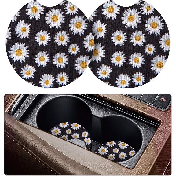 tifanso Car Cup Drink Holder Coaster, 2 Pack Car Coasters for Cup Holders, Cute Vehicle Accessories for Women and Girl (Leopard)