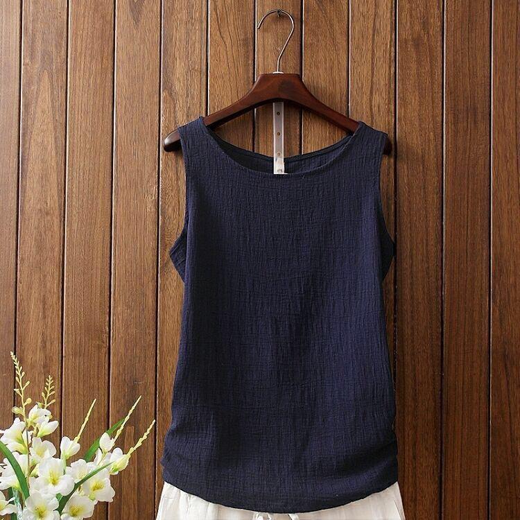 Spring/Summer Women's  Cotton and Hemp Vest T-shirt Loose Bottom Versatile Outer Sleeveless Solid Color Top