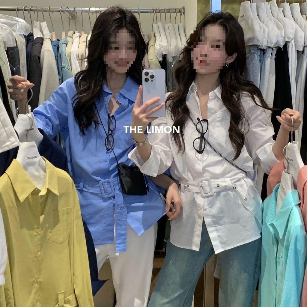 Korean Design Waist-Cinched Slimming Shirt with Belt - Spring/Summer 2025 Women's Casual Top