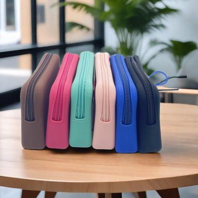 Rectangle Silicone Cosmetic Bag High Capacity Solid Color Coin Purse Small Item Bag Headphone Bag Lipstick Storage Bag Women