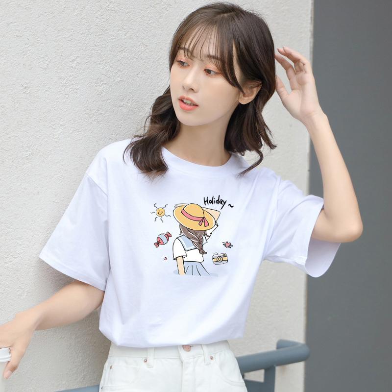 

White short-sleeved t-shirt women s 2025 new women s shirt design sense simple half-sleeved cotton loose summer top S