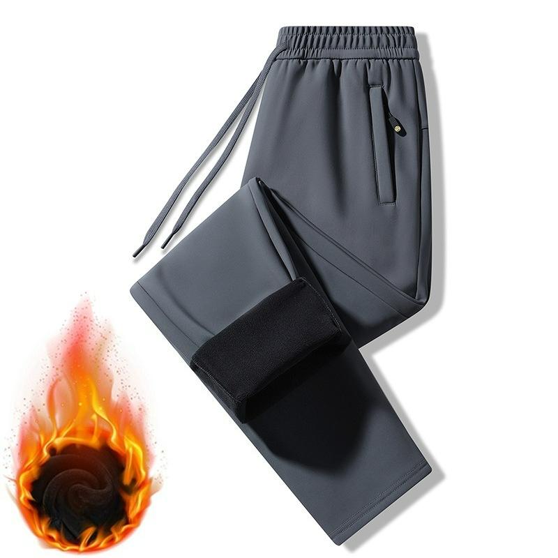 Men's Sports Casual Pants Autumn and Winter Plus Velvet Graphene Warm Drawstring Pants Men's Thickened Straight Trousers Men