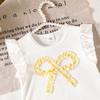 Girls' Fashion Set - Summer Children's Sweetly Decorated Bow-Tie Short-Sleeved Striped Flared Shorts Set