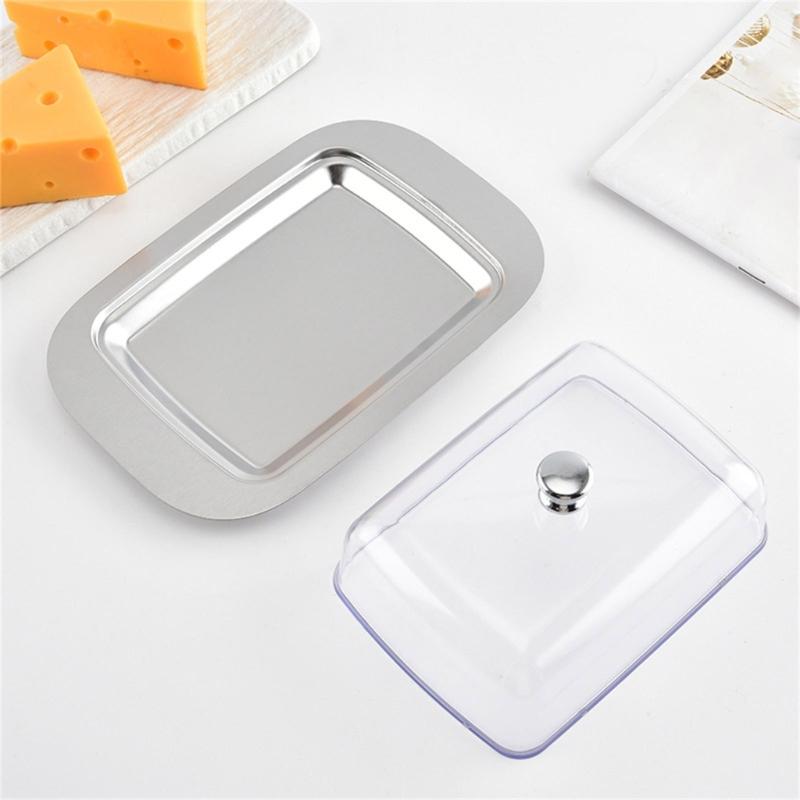 Butter Tray with Cover, Rectangular Cheese Serving Tray with Metal Base for Refrigerator Storage, Breakfast Tables, Tea Service, and Small Pastries