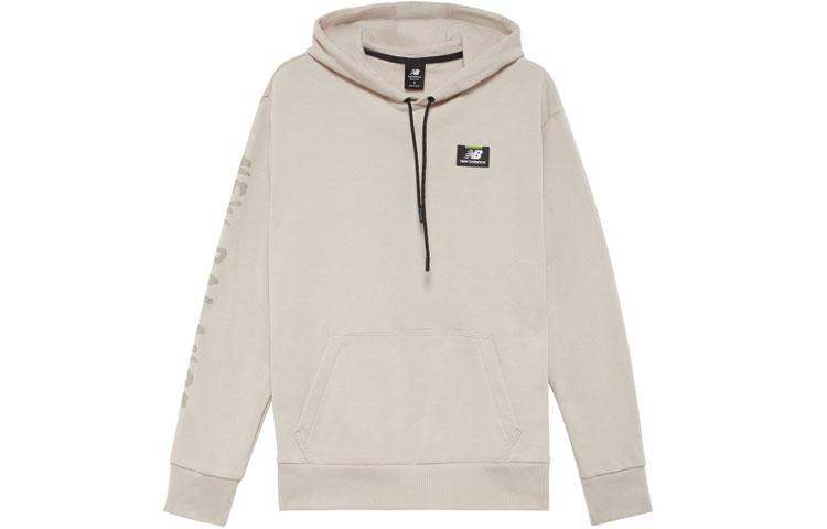 New Balance Hooded Comfortable Letter Thermal Fleece Lined Long Sleeved Sweatshirt Men s Beige MT23506-TWF M