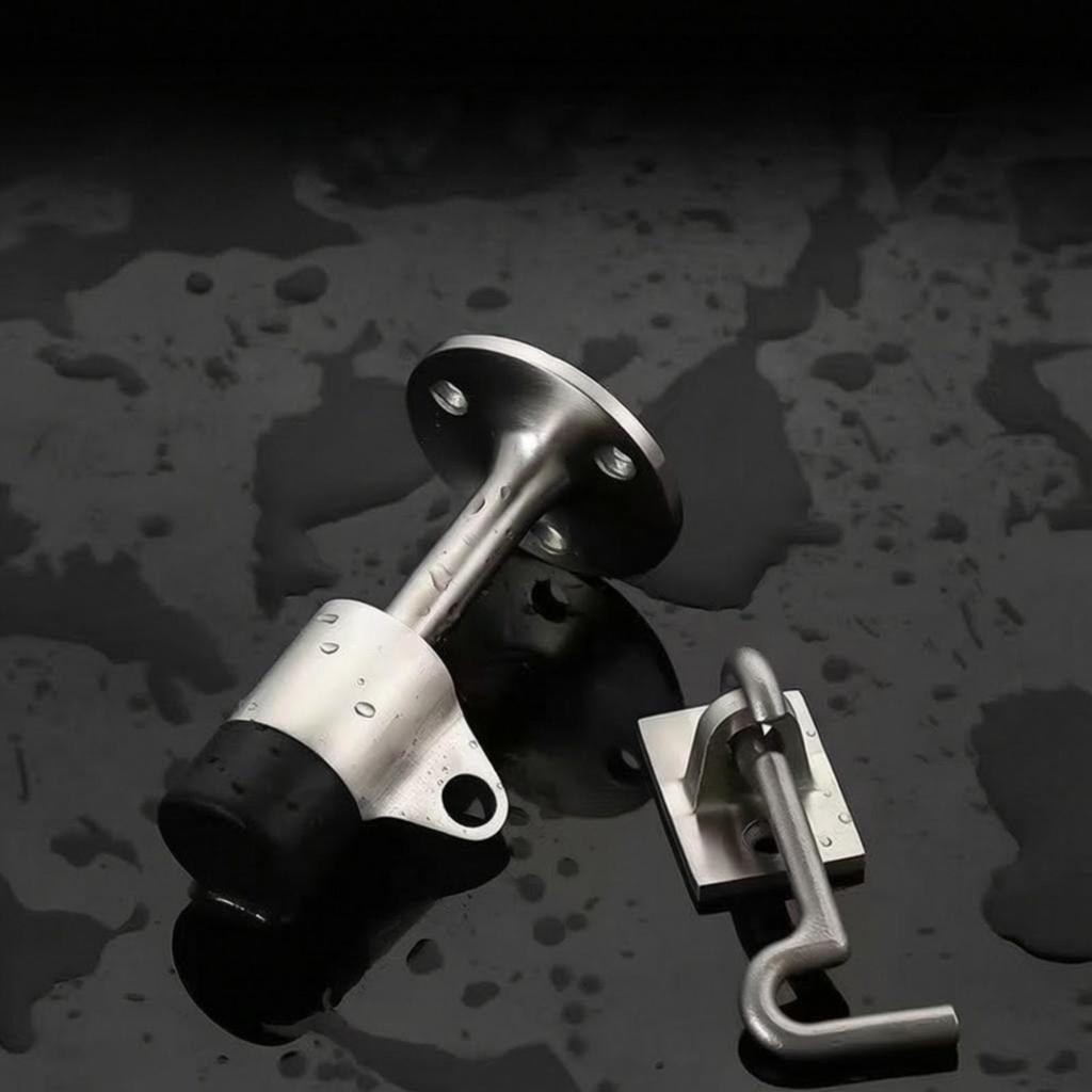 Stainless Steel Door Stopper with Hook Rust Resistant Heavy Duty Mounting Hardware