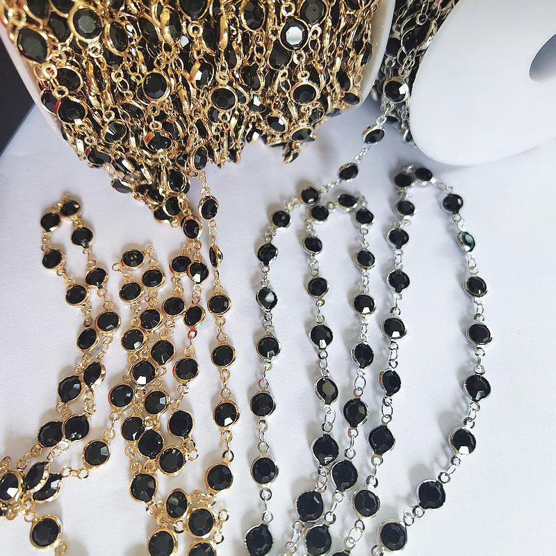 1meter 6mm Colorful Crystal Beads Beaded Chain Glass Bead KC Gold Necklace Chain Accessories for Jewelry Making Crafts DIY