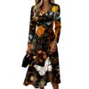Women's Stylish Halloween Print Long Sleeve V-Neck Casual Dress with Pockets