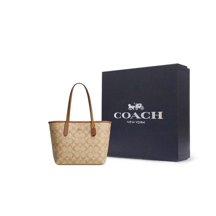 Coach City 23 Gold Logo Classic Monogram Tote Bag Women tote bags Light-Khaki Light-Saddle CN733-IMNLJ