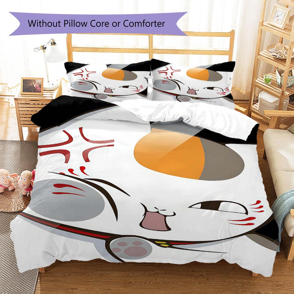 Natsume'sbook Pattern Bedding Quilt Set Quilt Cover Pillowcase Home Decoration Birthday Gift (1 * Duvet Cover + 2 * Pillowcase, Without Core)