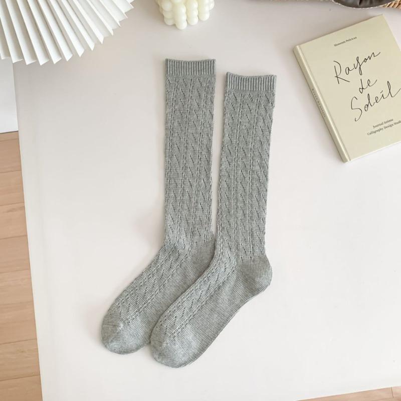 

Белые гольфы до икры для женщин, летние тонкие перфорированные сетчатые дышащие длинные носки, универсальные носки-гольфы однотонной расцветки в стиле колледжа 1 pair серый