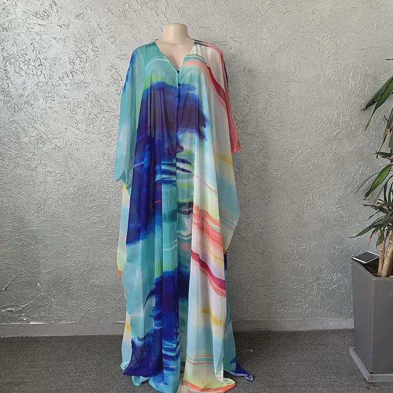 Set burky a volných kalhot z šifonu s digitálním potiskem pro africké ženy