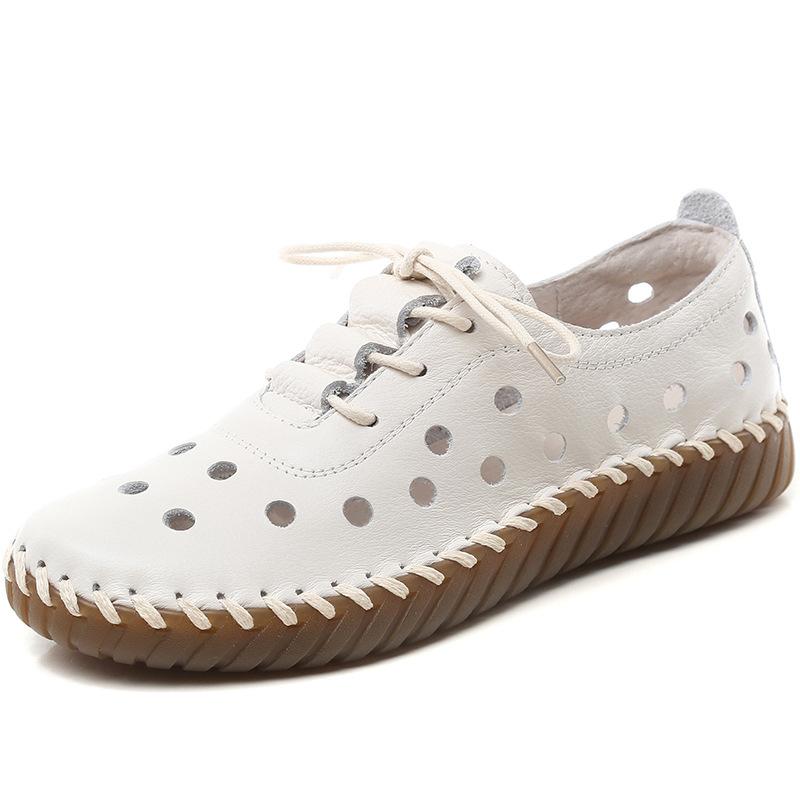 Fashion 2CM 2025 Summer Shoes Women Loafers Breathable Hollow Hole Genuine Cow Leather Flat Shoes Handmade Sewing Driving Loafers